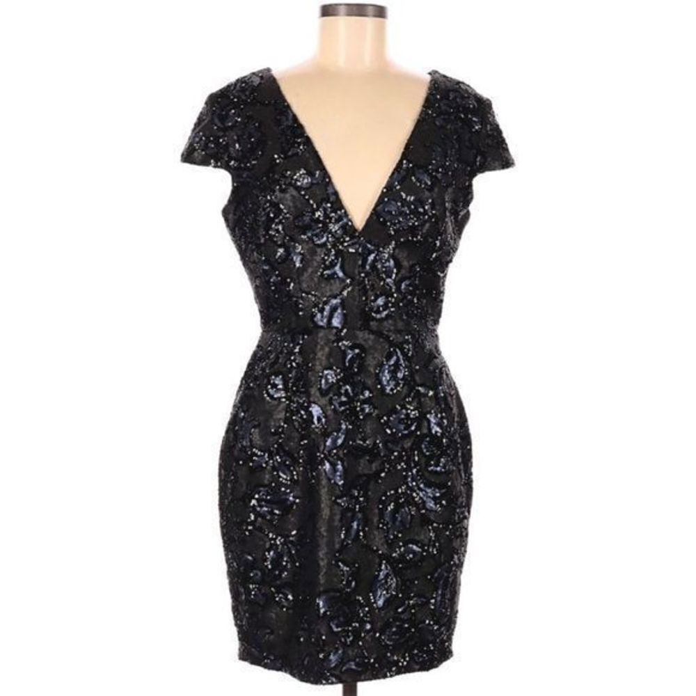 Dress the Population Black Sequined Deep V Mini Dress